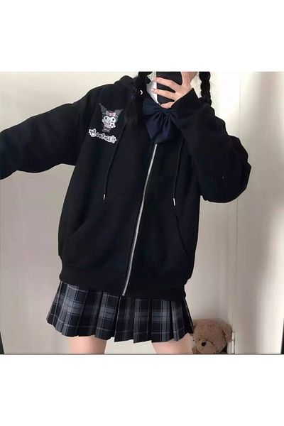 Gofeel Unisex Harajuku Gothic Kuromi Μαύρη ζακέτα με κουκούλα