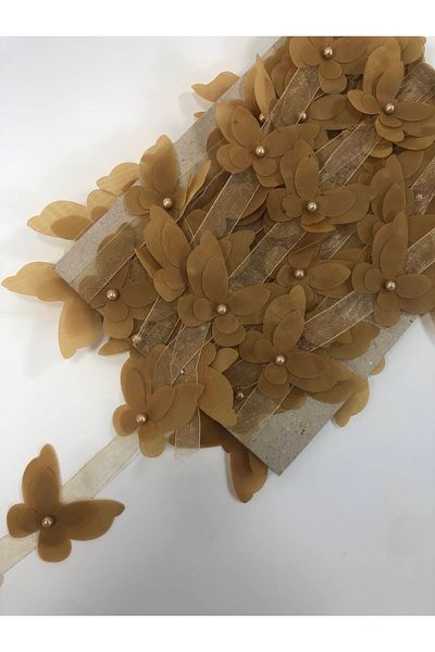 Hobigram Mustard Laser Cut Butterfly Ribbon Organza Fabric Artificial Flower 13 Pieces Butterfly – Διακοσμητική κορδέλα – Deko
