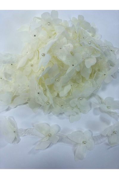 Hobigram Țesătură din organza cu dungi fluture tăiate cu laser de culoare crem Floare artificială 13 buc Fluture – Panglică decorativă – D