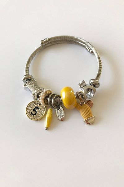 SilverStone Women's Model Yellow Cactus Charm Bright Stone Silver Color Steel Bracelet