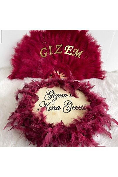 Evsay Isme Özel Kına Yelpazesi Ve Gelin Tefi Seti Otrişli Deri Tef Vurmalı Çalgı Def