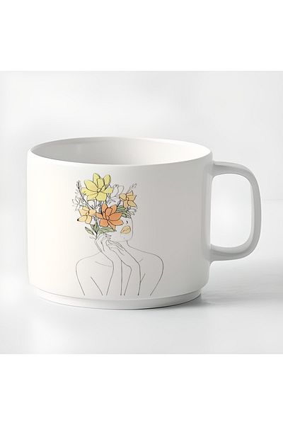 GünayStore Double Turkish Coffee Cup & Espresso Cup Minimal Linear Women's Design Small Mug