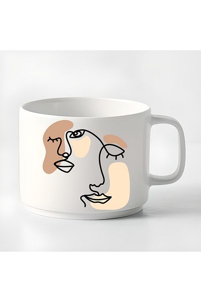 GünayStore Double Turkish Coffee Cup & Espresso Cup Minimal Linear Women's Design Small Mug