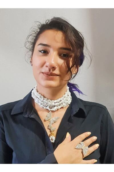 aetakıtasarım-jewaly Beyaz Havlit Doğaltaş Savaroski Detaylı Choker