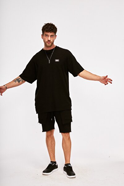 THIMOON Men's Black Crew Neck Oversize T-shirt