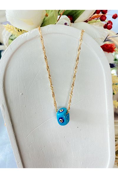 SWORDS CONCEPT Blue Evil Eye Beaded Murano Necklace with Twist Chain