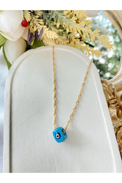 SWORDS CONCEPT Blue Evil Eye Beaded Murano Necklace with Twist Chain