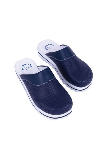 Ortholand Παντόφλες Orthopedic Medical Γνήσιο Δερμάτινο - Μπλε ναυτικό, Μεσαίο Τακούνι, Σφηνοτάκουνο (5-9 cm)