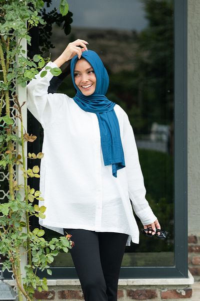 ELANS Combed Cotton Ready Practical Shawl Scarf Petrol Color