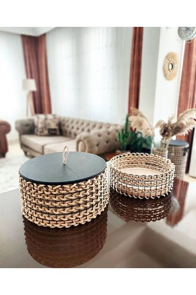Egindra Set de 2 coșuri din răchită din frânghie