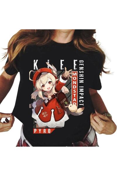 GALASHOP Kadın Genshin Impact Baskı T-shirt Mod4r3