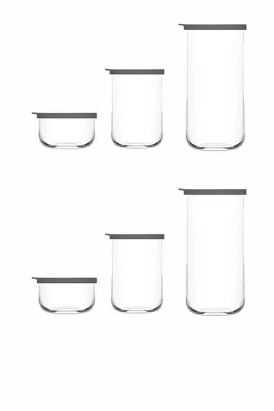 LAV Duo Storage Container Set of 6 - Glass Jar Food Storage Container Set Gray 3 Sizes