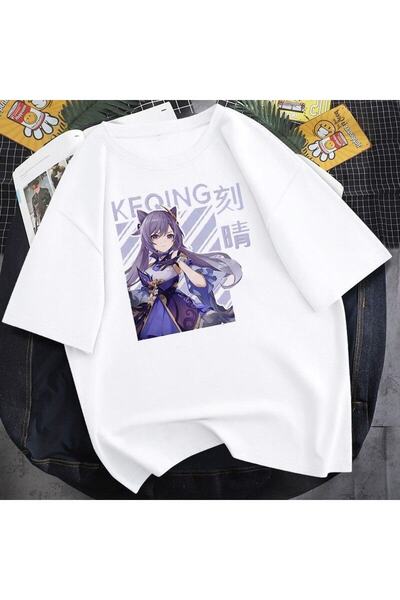 GALASHOP تي شيرت أنيمي Ganyu Keqing بأكمام قصيرة موديل H32