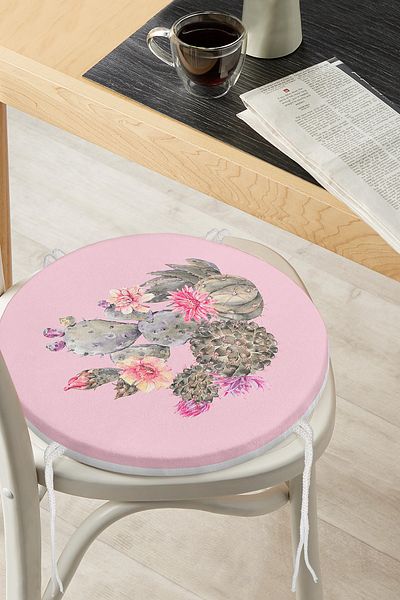 Realhomes Digital Printed Modern Round Zippered Chair Cushion with Cactus Pattern on Colorful Floor