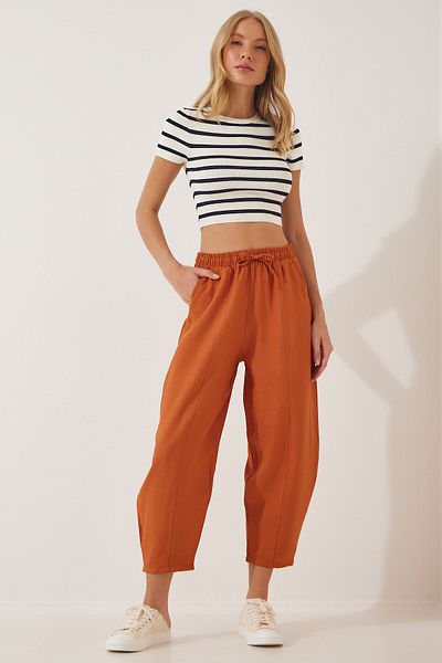 Happiness İstanbul Damen-Hose „Ayrobin Shalwar“ aus gefliestem Leinen CI00035