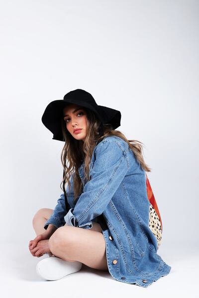 poupee Довга жіноча джинсова куртка з принтом на спині Сезонна джинсова куртка Джинсове пальто