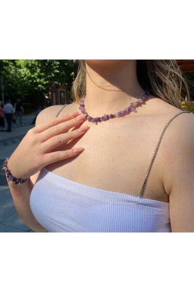 Doğaltaş Doğal Ametist Kolye