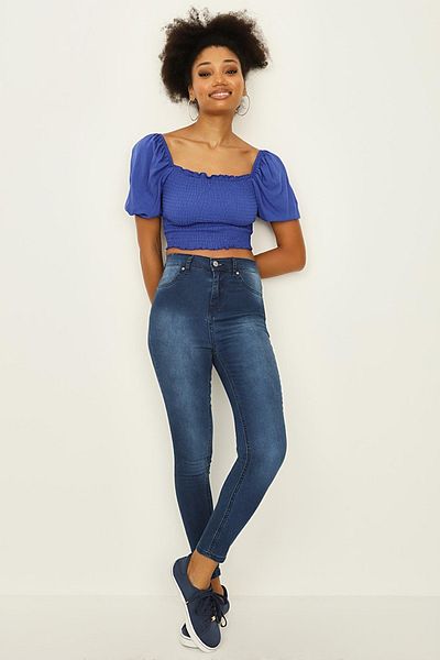 Select Moda Women's Dark Blue High Waist Skinny Trousers