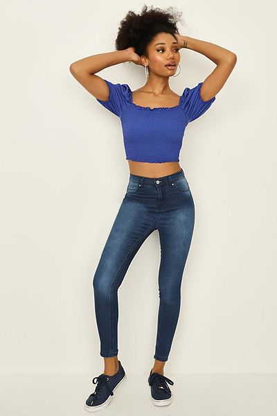 Select Moda Women's Dark Blue High Waist Skinny Trousers