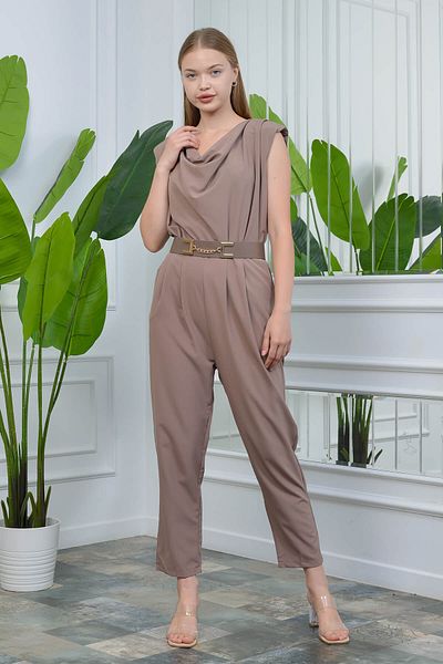 Neşeli Butik Γυναικεία μανίκια με λεπτομέρεια με επένδυση με ζώνη Mink Nb10051
