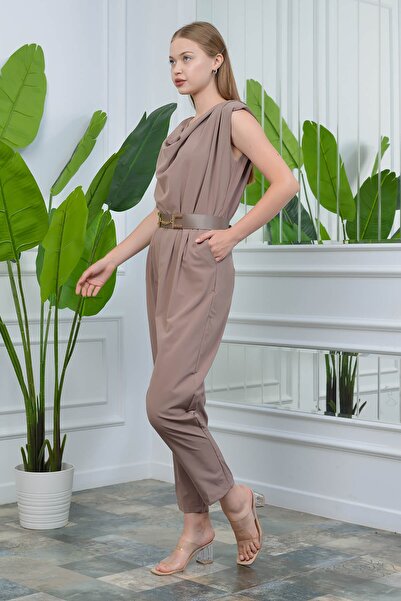 Neşeli Butik Γυναικεία μανίκια με λεπτομέρεια με επένδυση με ζώνη Mink Nb10051