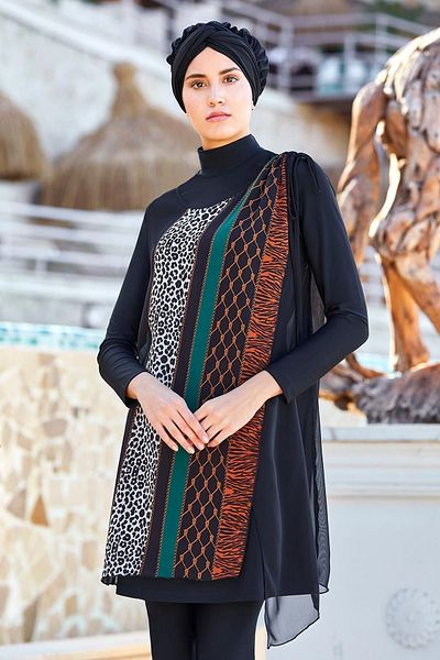 Remsa Mayo Μαγιό 3 τεμαχίων Pareo Lycra Full Covered Hijab Adasea 4363 Μαύρο