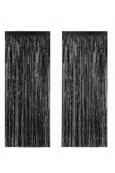 PartiVar Black Tasseled Shiny Background Door Curtain 90x240 Cm