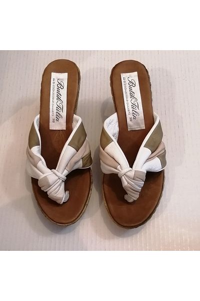 Butik Tülin شبشب نسائي من الجلد الطبيعي متعدد الألوان معقود من الجلد الطبيعي وكعب عريض
