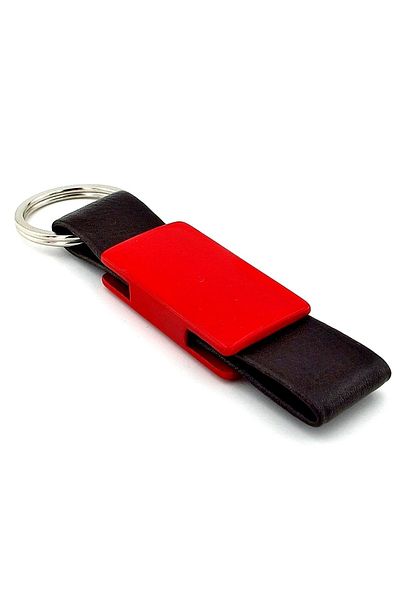 Solfera Black Leather Matte Red Metal Keychain Kc979