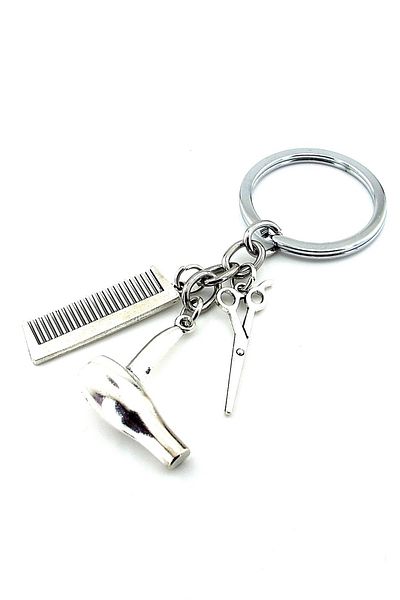 Solfera Barber Metal Keychain - Blow Dryer, Comb, Scissors and Hairdresser KC984