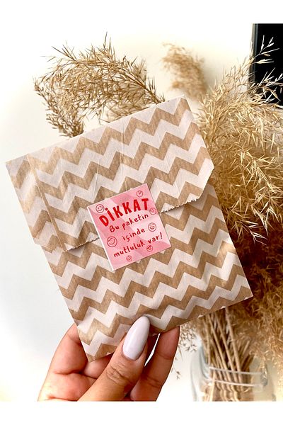 Hayal.kirtasiyesi Patterned Pouch 11x20 Cm Kraft White Zigzag