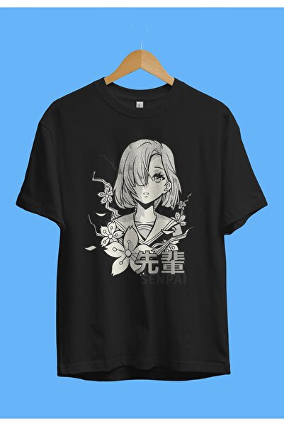 YQYQ Μπλουζάκι Unisex με τυπωμένο ασπρόμαυρο σχέδιο Anime Manga Character