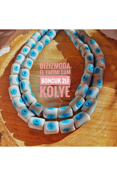 bizizmoda Iri Göz Ikili El Yapımı Cam Boncuk Bodrum Boncuk Kolye