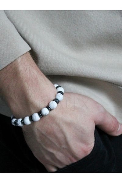Padore Accessory للجنسين - أنيقة > سوار بادوري من الحجر الطبيعي باللون الأبيض اليشم والهيماتيت| حجر الحظ!