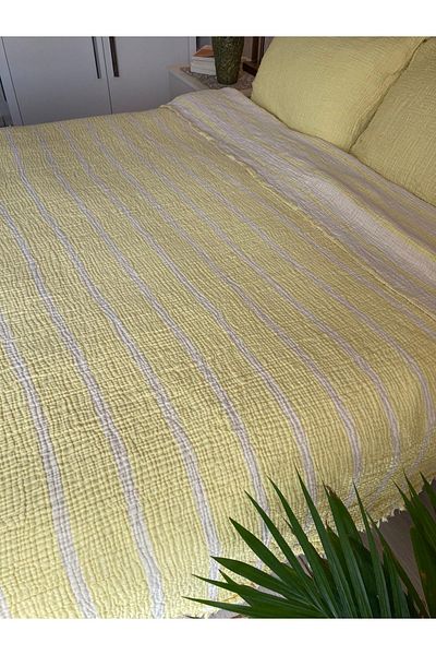 YASEMİNİNEVİ Yellow Striped Oversize Pique/Bed Cover