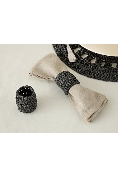 English Home 2-Piece Anthracite Napkin Ring - Straw Rope Natural Ip, 6 cm