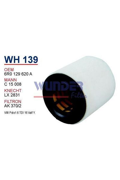 WUNDER Wh139 Air Filter - Volkswagen Polo 1.6 Tdi 16 Valve Y.mCompatible