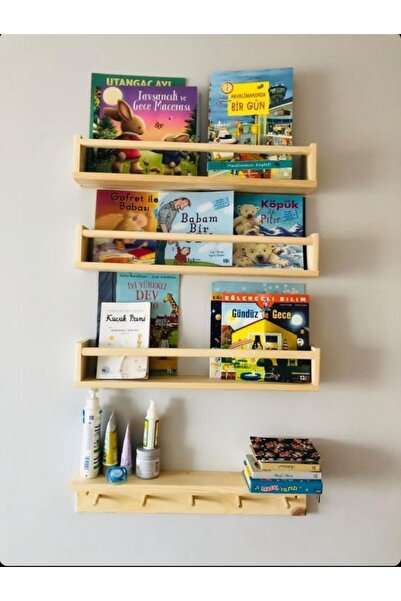StayTrade Ahşap Doğal 3 Askılık Ve 1 Raf 4 Lü 50 Cm