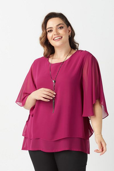 Moda Alba Μπλούζα σιφόν Violet Plus Size με Κολιέ με μανίκια