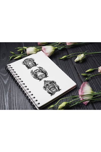 Walldeco 3 Maimuțe Design Husă Lemn MDF Notebook Fără Linii