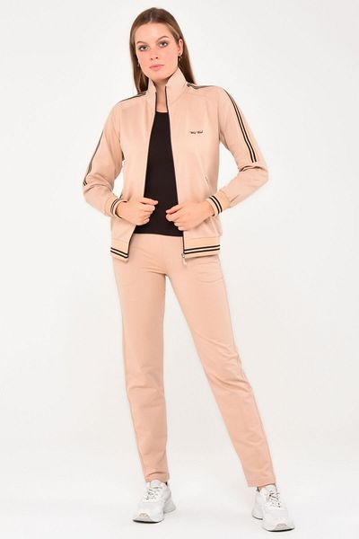 WND SPORT Stand Collar Ribbed Zippered Embroidery Detailed 3-Piece Wnd Women's Tracksuit Set