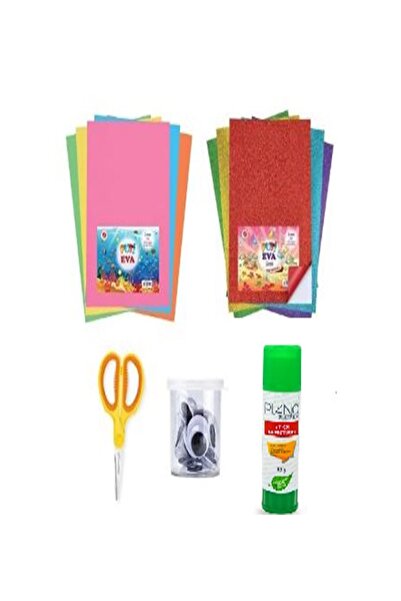 everart Etkinlik Seti (düz Simli Yapışkanlı Eva 10 Mm Siyah Oynar Göz Makas Stick Yapıştırıcı