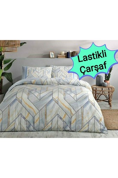 Özdilek Double Sheet Elastic Duvet Cover Set Marble Blue