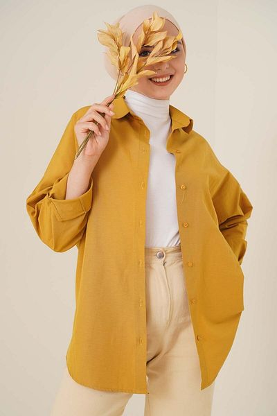 Bigdart 103901 Oversize Basic Hijab Shirt - Μουστάρδα