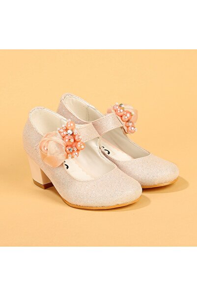 KARAMAZI 751 Simli Günlük Kız Çocuk 4 cm Topuk Babet Ayakkabı