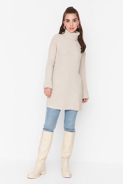 Trendyol Modest Beiger Strickpullover - Rollkragen, TCTAW23KZ00005