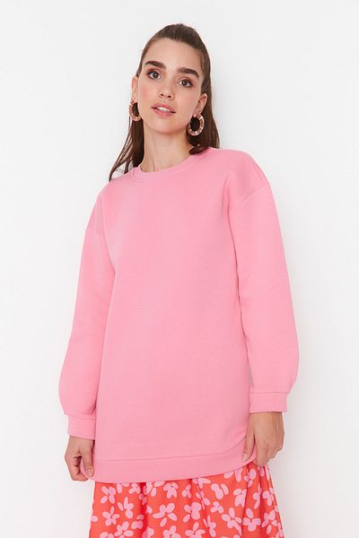 Trendyol Modest Rosafarbenes, pelziges Strick-Sweatshirt mit Rundhalsausschnitt TCTAW23TW00012