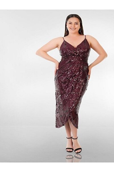 Arin Kolsuz Büyük Beden Pullu Elbise 38974