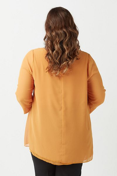 Moda Alba Mustard-yellow Three-quarter Sleeve Necklace Chiffon Plus Size Stylish Blouse