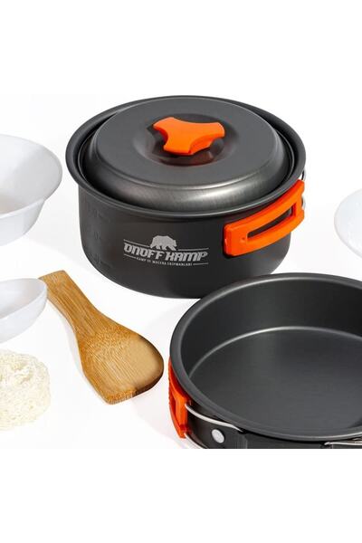 ON OFF KAMP Camping Cookware Pan Set with Single Bag 8 Pieces (Orange)